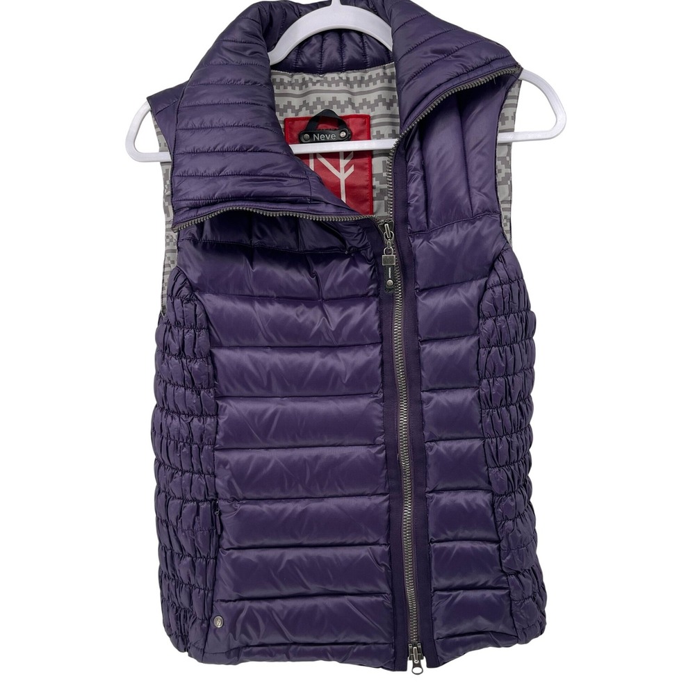 Neve Designs Womens Purple Down Puffer Vest‎ Asymmetrical Zip Smocked Sides S